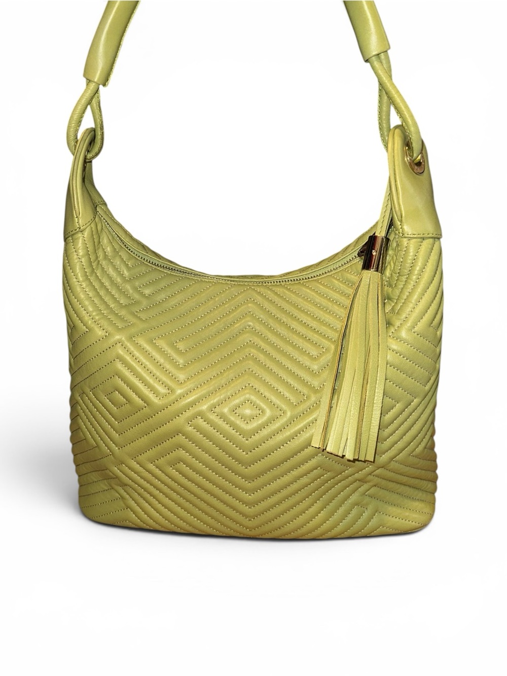 Bally Quilted Green Lambskin Suede-Lined Hobo Bag